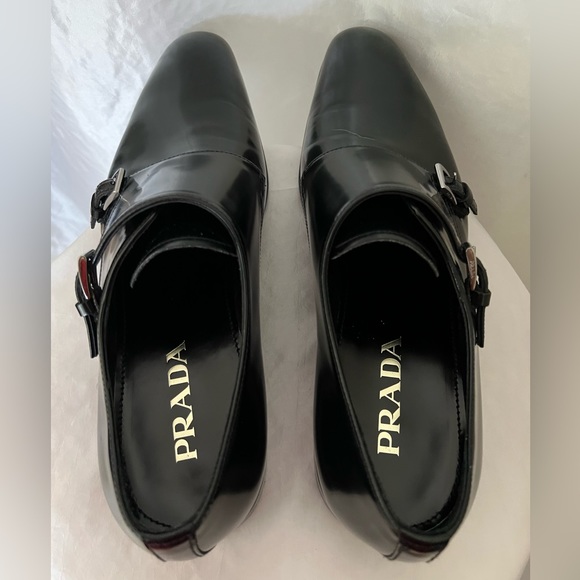 Prada Man’s Brushed Spazzolato Leather Double Monk Strap Shoes Size 9 1/2 - Picture 4 of 12